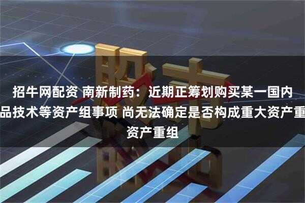 招牛网配资 南新制药：近期正筹划购买某一国内药品技术等资产组事项 尚无法确定是否构成重大资产重组